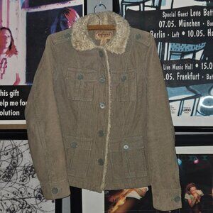 Y2k Aeropostale Corduroy Sherpa Lined Jacket Women Sz S Beige Y2K Button Front